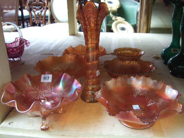 Appraisal: Six orange carnival glass bowls and an orange carnival glass