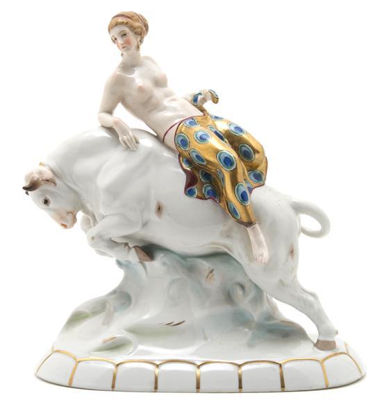 Appraisal: German Porcelain Figural Group Thuringia depicting Europa and the Bull