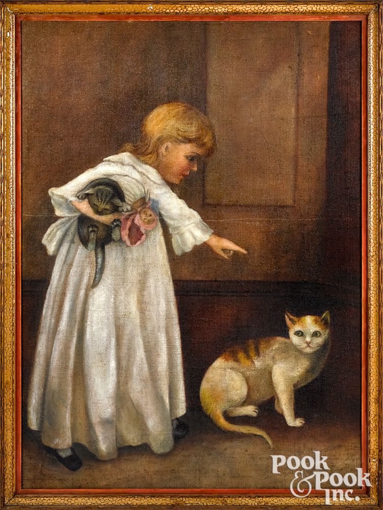 Appraisal: Oil on burlap of a young girl with doll and