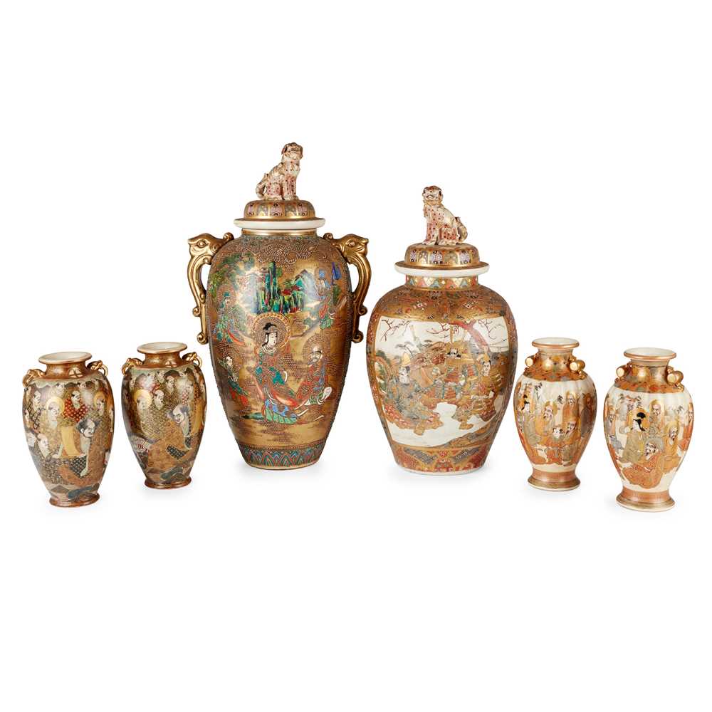 Appraisal: GROUP OF SIX SATSUMA VASES MEIJI TAISHO PERIOD comprising two