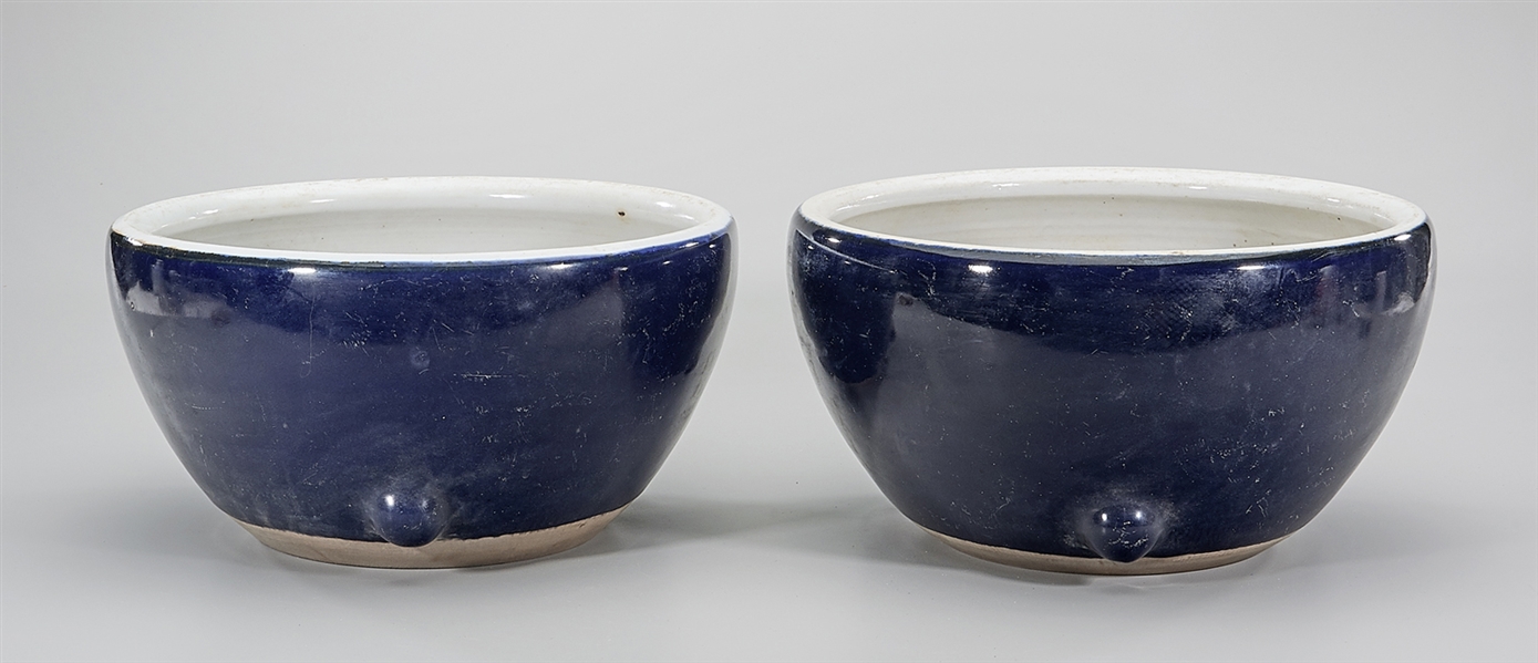 Appraisal: Pair of Chinese blue glazed porcelain bowls x each approx