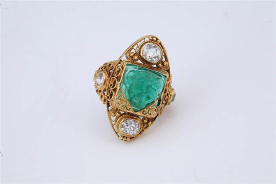 Appraisal: EMERALD AND DIAMOND RING Old mine cut and old European