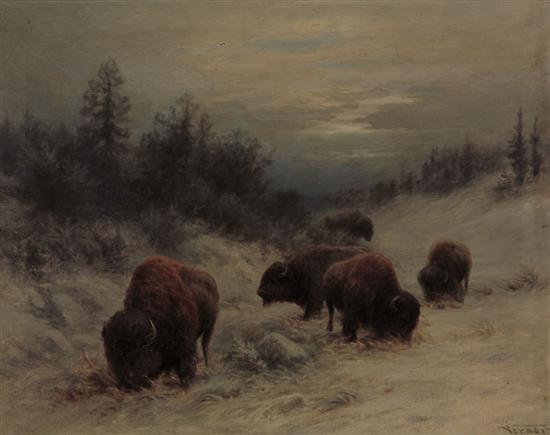 Appraisal: FREDERICK ARTHUR VERNER Canadian - Bison Grazing oil on canvas