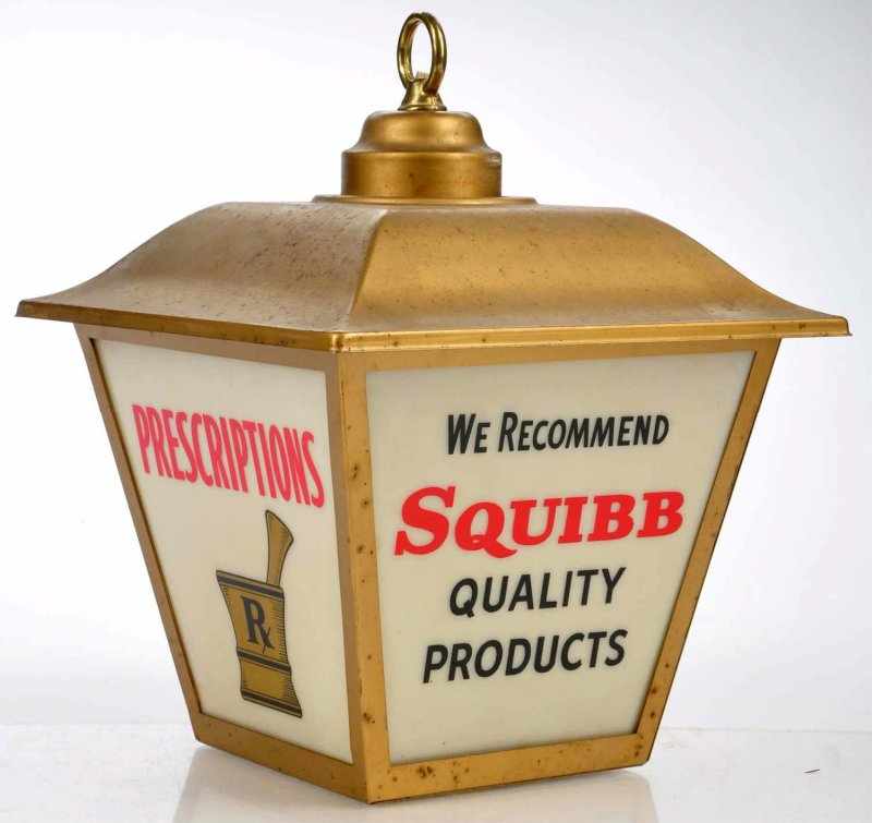 Appraisal: Squibb Vitamin Center Lantern Description Circa s Electric hanging light