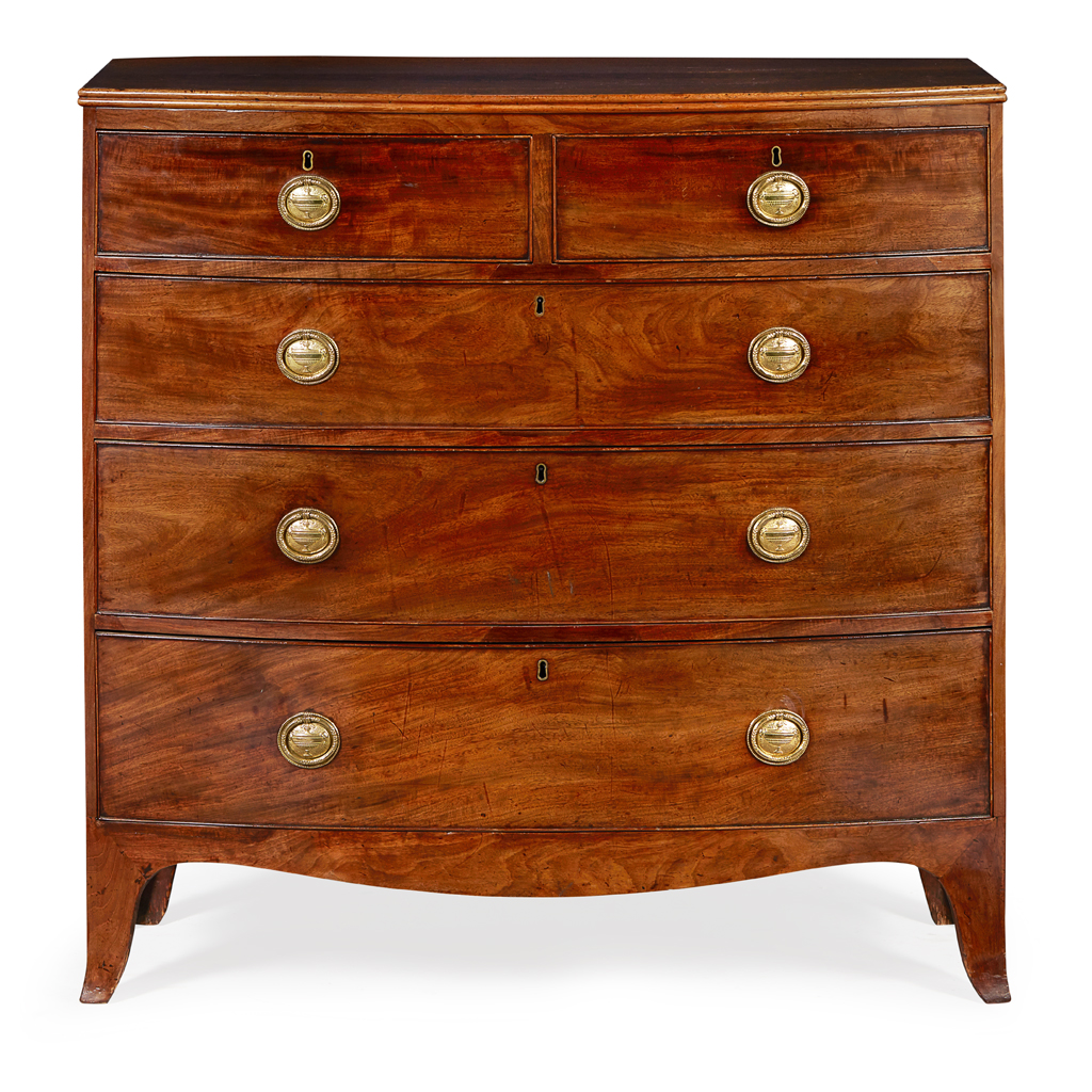 Appraisal: REGENCY MAHOGANY BOWFRONT CHEST OF DRAWERS EARLY TH CENTURY the