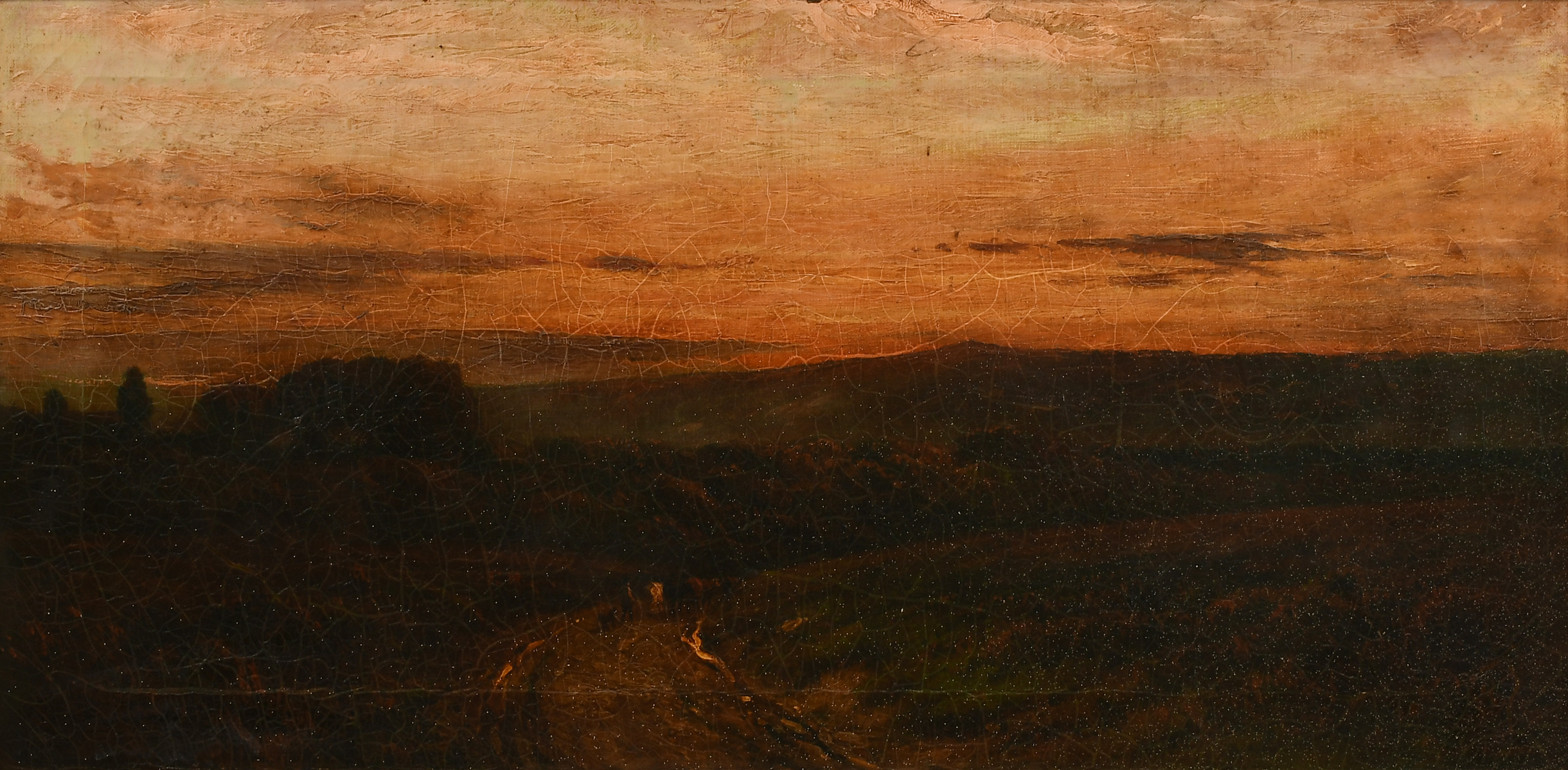 Appraisal: TONALIST STYLE PAINTING THE ROAD HOME Depicts a Man Walking