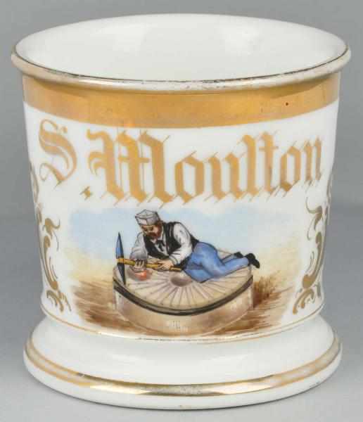 Appraisal: Mill Stone Dresser Shaving Mug Description Gilt name S Moulton