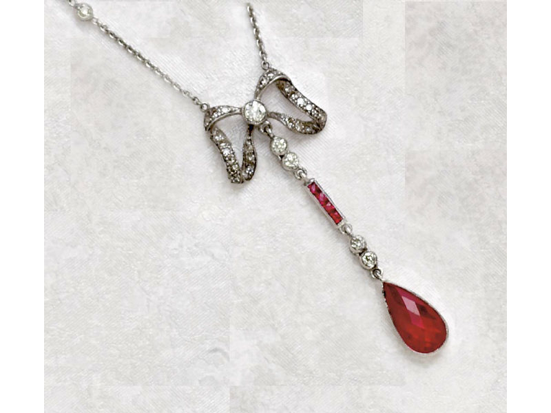 Appraisal: RUBY AND DIAMOND NECKLACE k white gold necklace set with