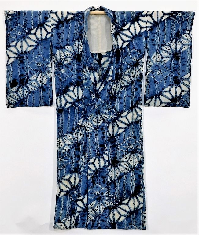 Appraisal: C Japanese Edo Period Navy Tie Dyed Kimono Japan Circa