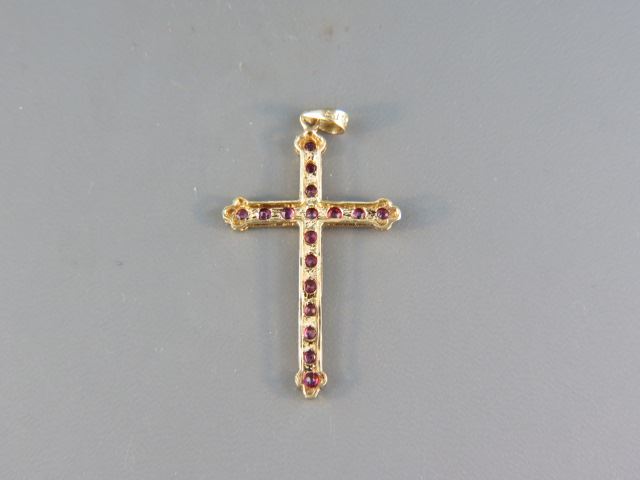 Appraisal: Ruby Cross Pendant round gems totaling over carat in k