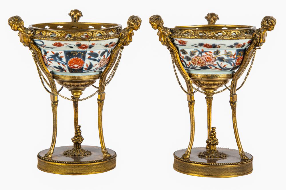 Appraisal: PAIR OF IMARI STYLE PORCELAIN GARNITURESwith gilt metal mounts inches