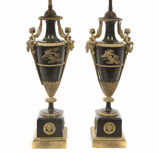 Appraisal: A Pair of Empire Style Patinated and Gilt Bronze Mounted