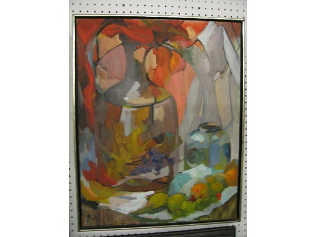 Appraisal: Margaret Kelly Oil on Canvas Cloister still life with fruit