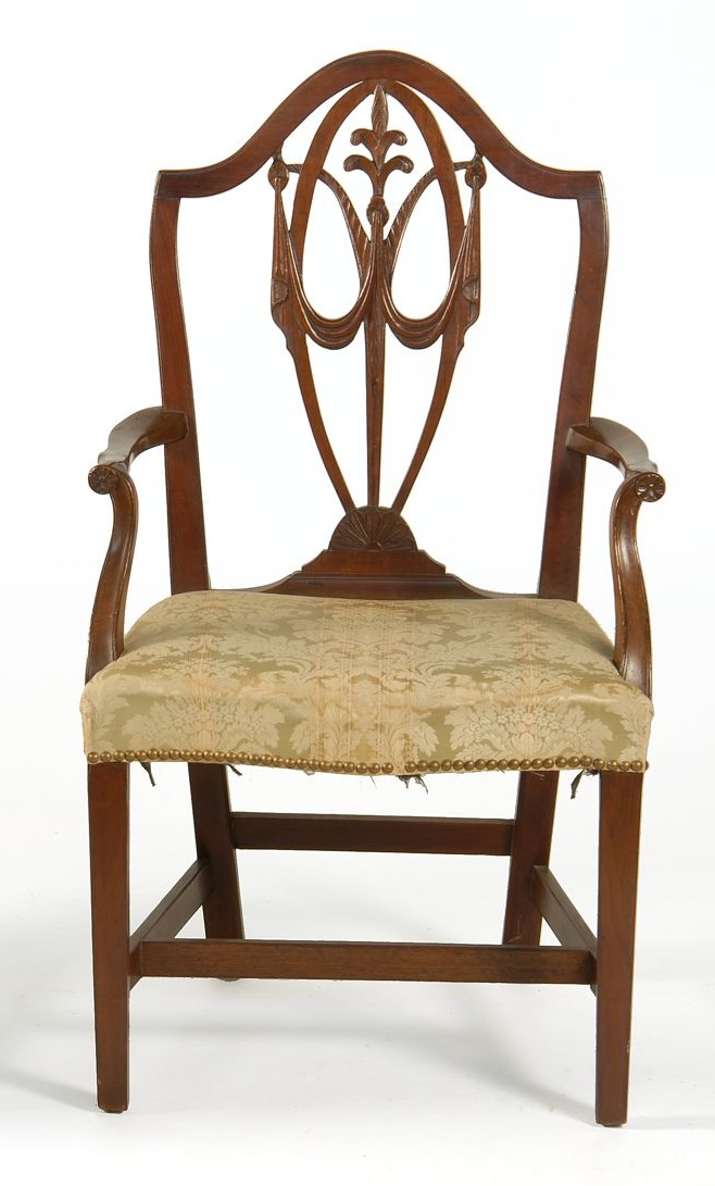 Appraisal: ANTIQUE AMERICAN FEDERAL ARMCHAIR Circa In mahogany High crest with