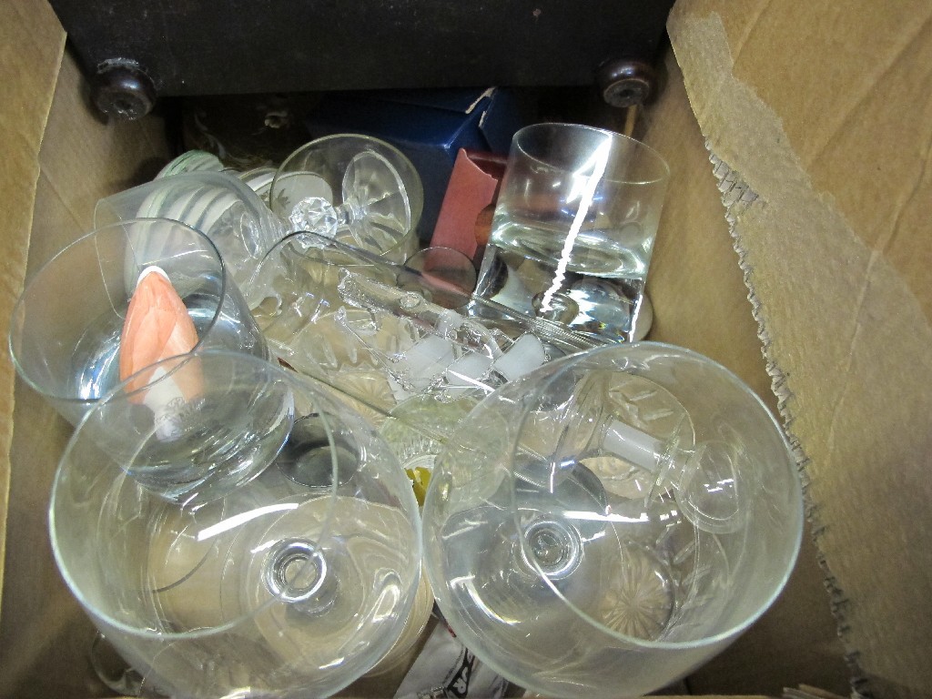 Appraisal: Box of assorted glassware and two canteens of cutlery