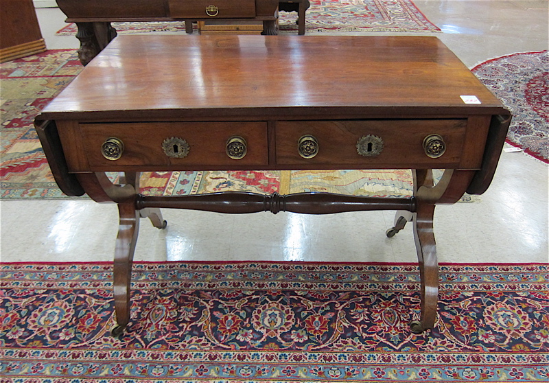 Appraisal: EMPIRE MAHOGANY DROP-LEAF LIBRARY TABLE American mid- th century having