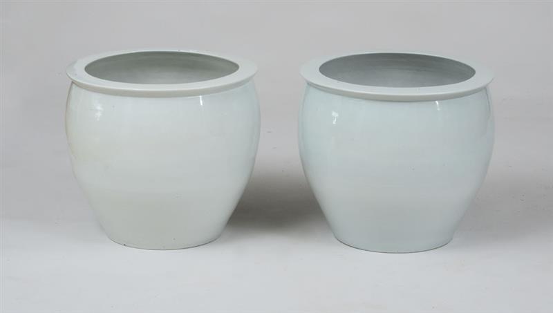 Appraisal: PAIR OF CHINESE PALE CELADON PORCELAIN FISH BOWLS Each with