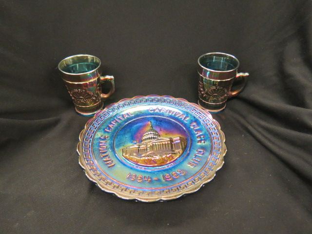 Appraisal: Carnival Glass Special Organizational Pieces pair of cobalt mugs from