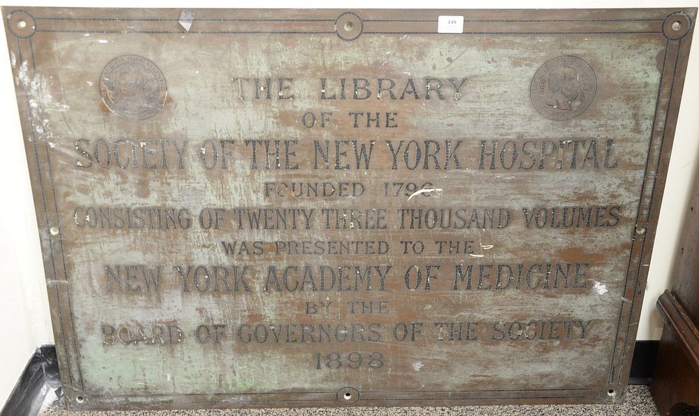 Appraisal: Bronze Enameled Plaque The Library of the Society of the