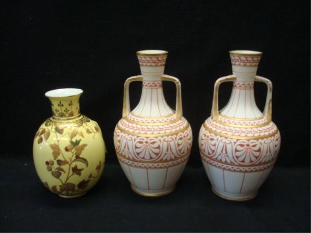 Appraisal: Three Vases Pair of Grainger Worcester Double-Handled vases high and