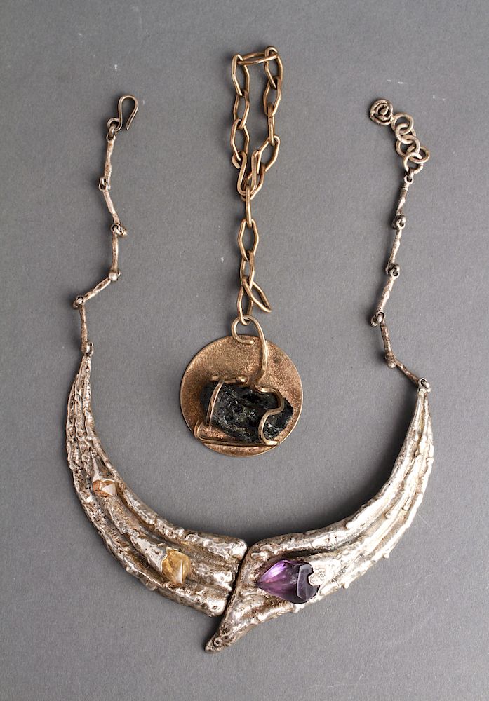 Appraisal: Silver Brutalist Amethyst Necklace Pendant Sterling silver Brutalist amethyst and