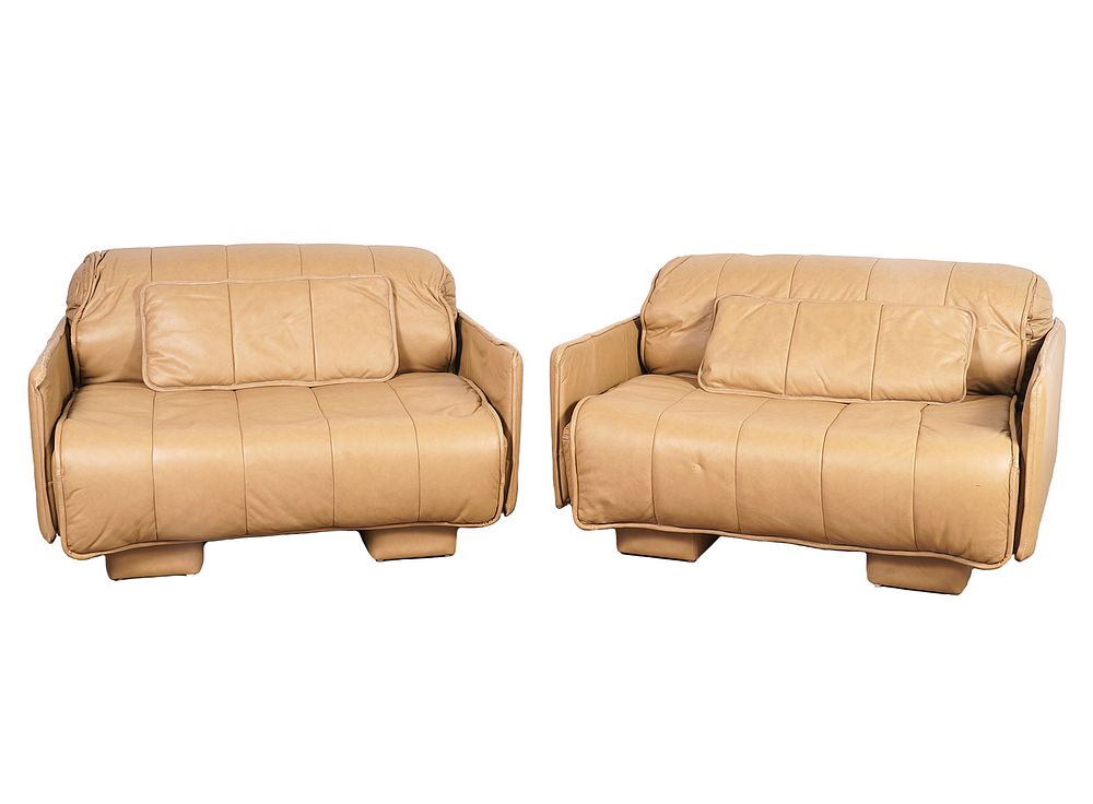 Appraisal: Pair of DeSede Leather Lounge Chairs Pair of DeSede leather