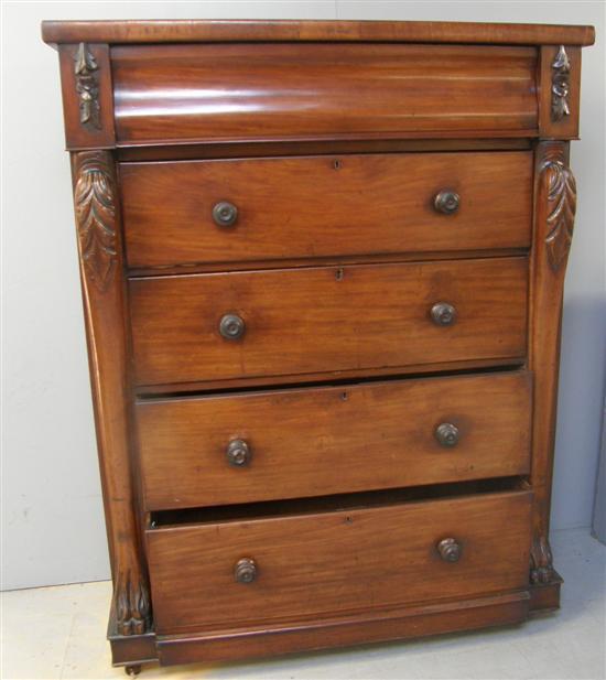 Appraisal: th century mahogany Scottish chest of five drawers on plinth