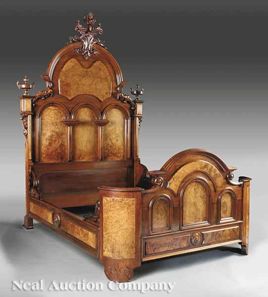 Appraisal: An American Renaissance Carved and Burl Walnut Bedroom Suite mid-