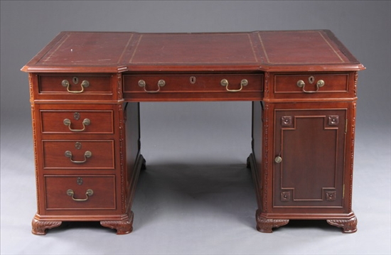 Appraisal: GEORGE III STYLE MAHOGANY PARTNER'S DESK th century Rectangular molded-edge