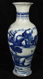 Appraisal: Chinese Blue and White Vase Chinese underglaze blue porcelain vase