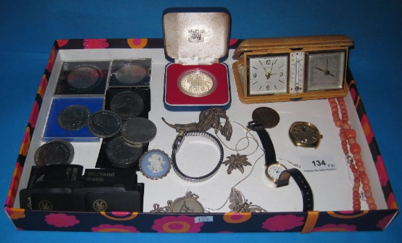 Appraisal: A Collection of Commerative Coins Watches Silver Pendant Bracelet and