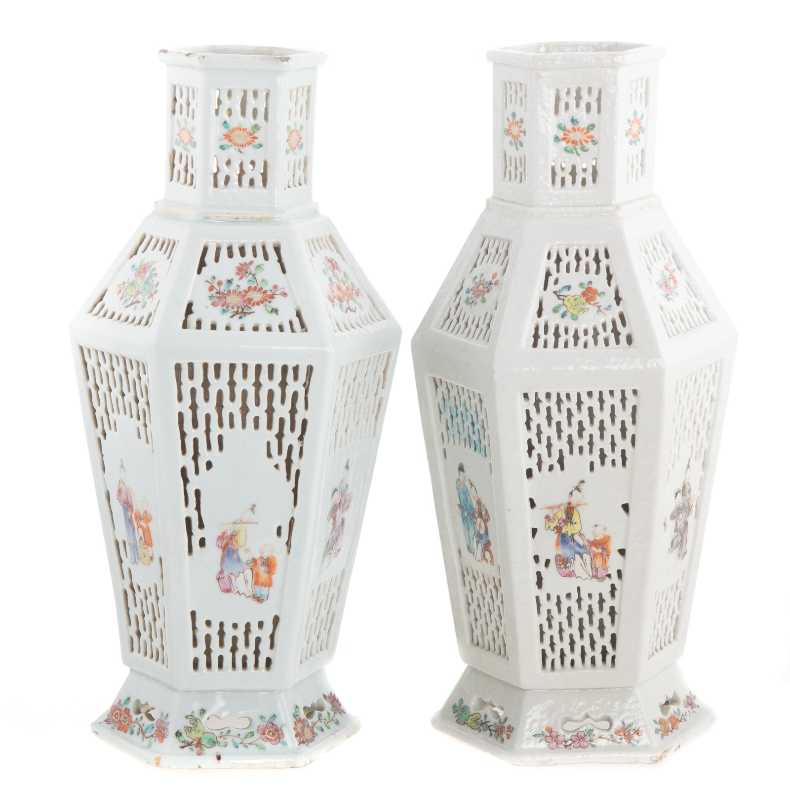 Appraisal: TWO CHINESE EXPORT DOUBLE WALL VASES Circa - paneled vases