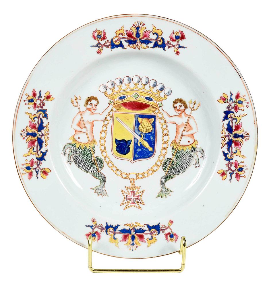 Appraisal: Chinese Export Armorial 'Merman' Porcelain Plate with pseudo underglaze blue