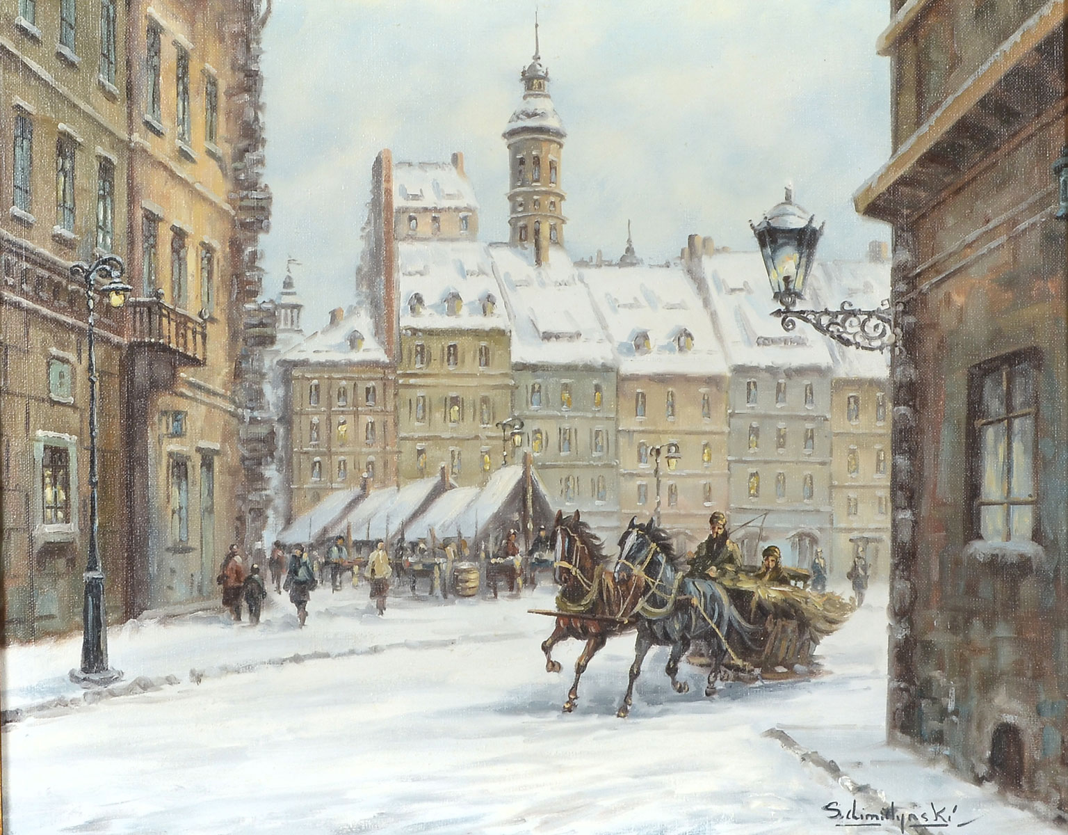 Appraisal: POLISH WARSAW SLEIGH PAINTING Oil Canvas '' x '' signed