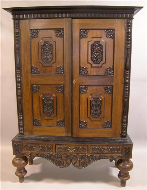 Appraisal: SRI LANKAN COLONIAL EBONY AND JACKWOOD ARMOIRE Late th early