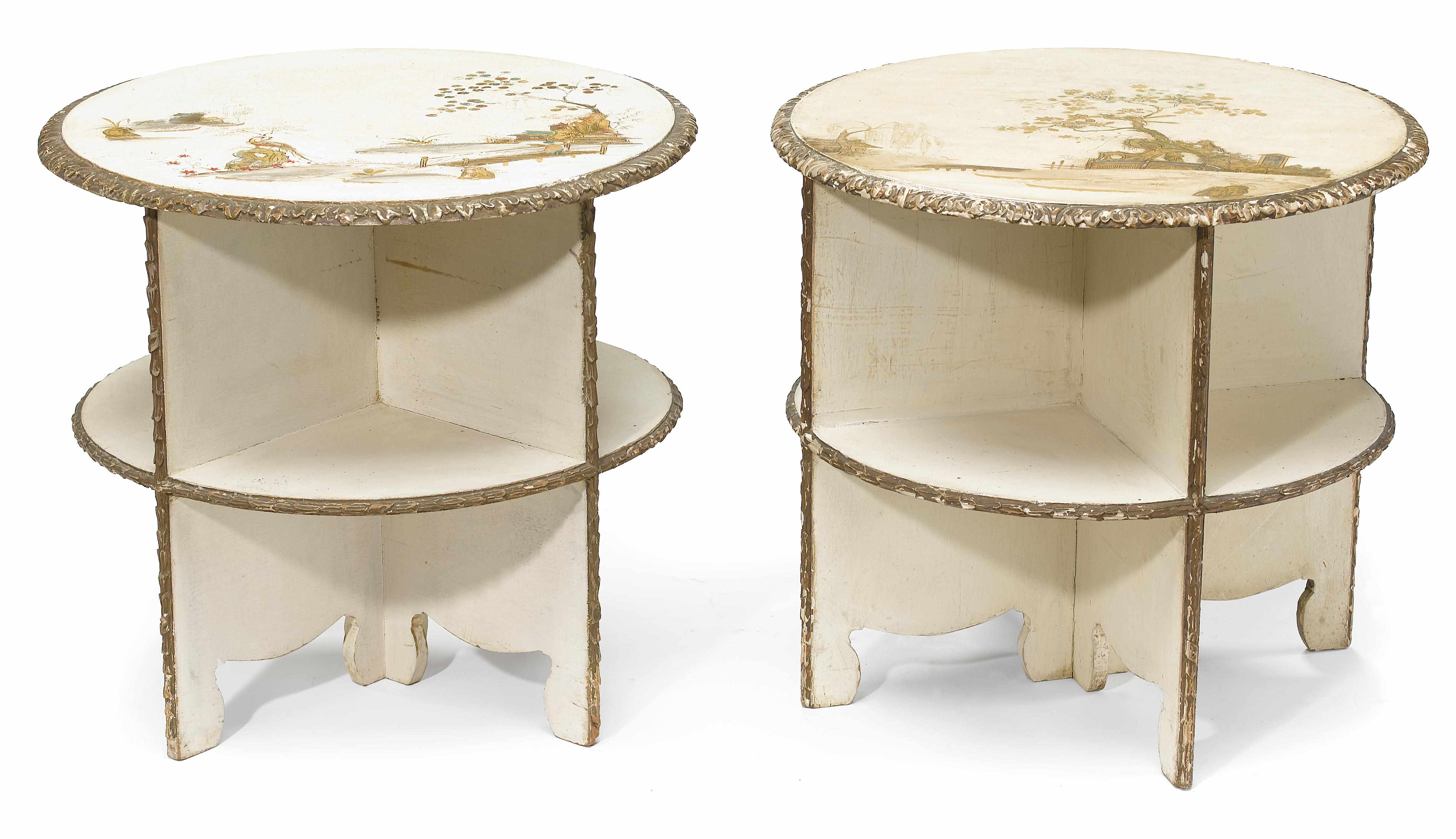 Appraisal: A pair of Neoclassical style cream painted low occasional tables