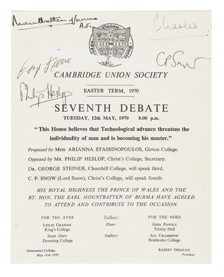 Appraisal: CAMBRIDGE GREATS SIGN DEBATE POSTER CAMBRIDGE Cambridge Union Society debate