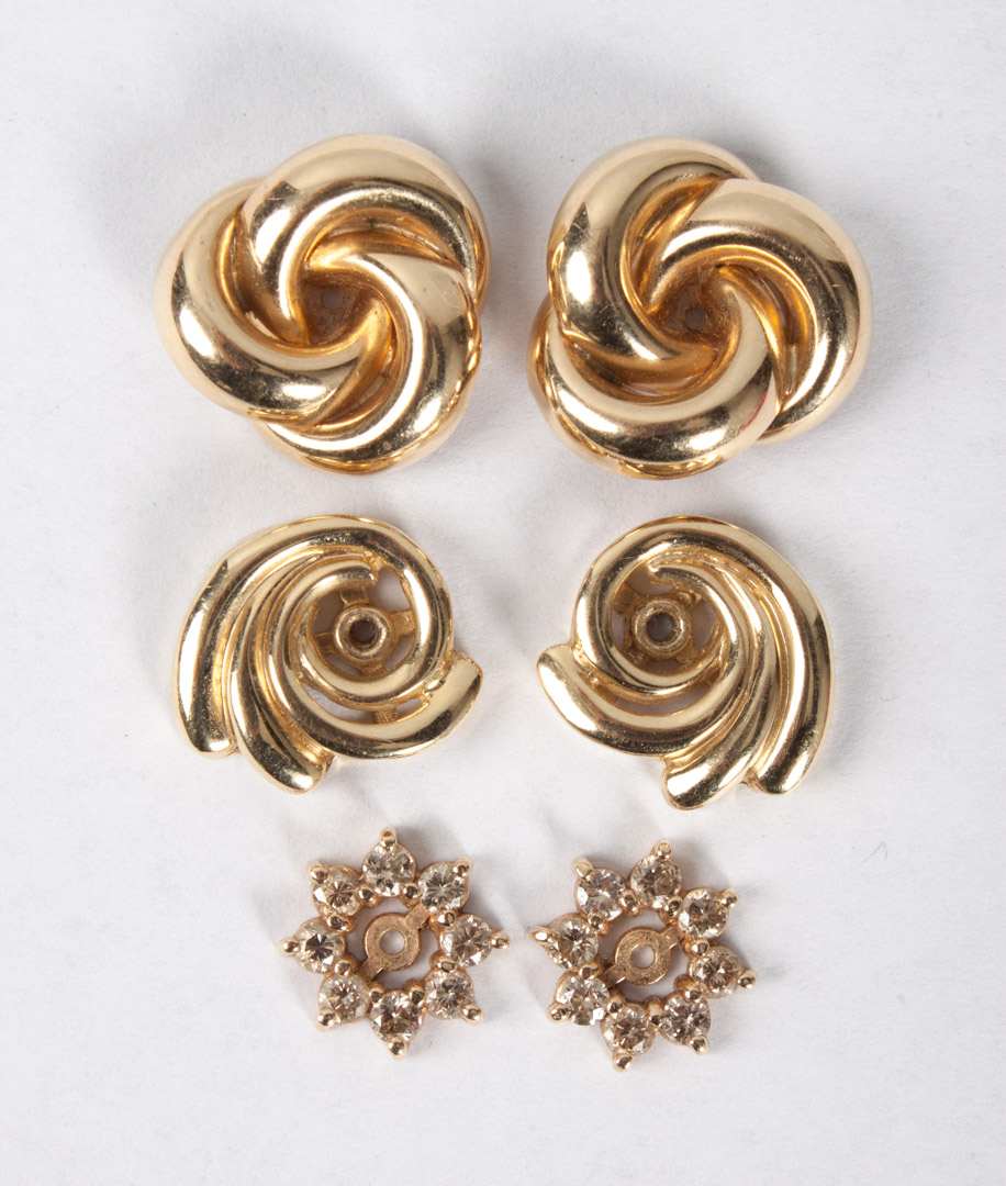 Appraisal: Three pairs of K gold earring jackets including a pair