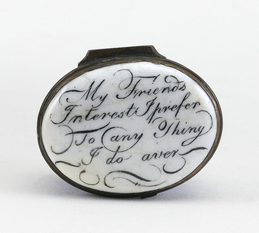 Appraisal: ENGLISH ENAMEL MOTTO PATCH BOX CIRCA LENGTH ENGLISH ENAMEL MOTTO