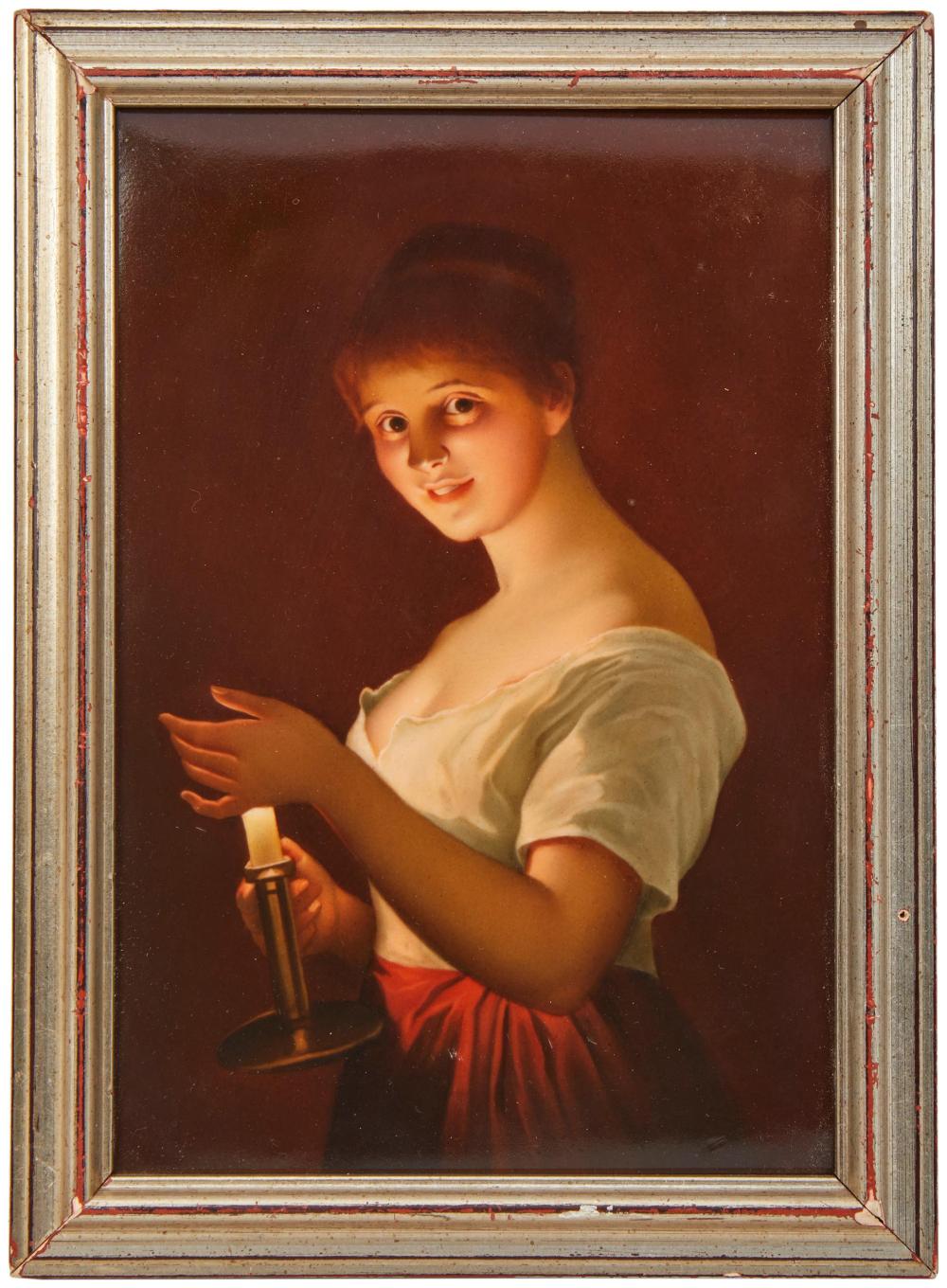 Appraisal: A framed KPM Girl with a Candle portrait plaque th