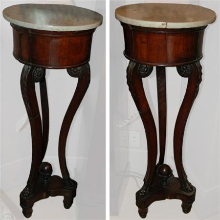 Appraisal: Pair of Georgian Style Marble Top Mahogany Plant Stands Estimate