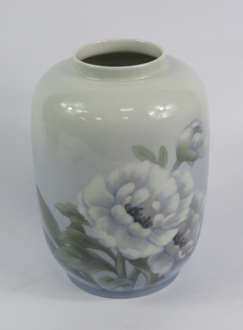 Appraisal: A Royal Copenhagen porcelain vase of shouldered ovoid form painted