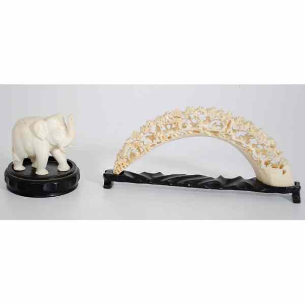 Appraisal: Chinese Ivory and Bone Bridge and Elephant Carvings China A