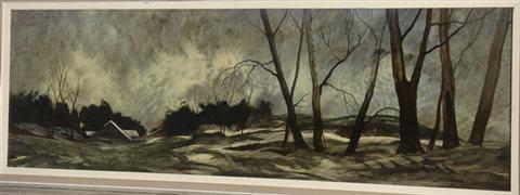 Appraisal: Don Hornberger American th c acrylic on masonite stormy winter