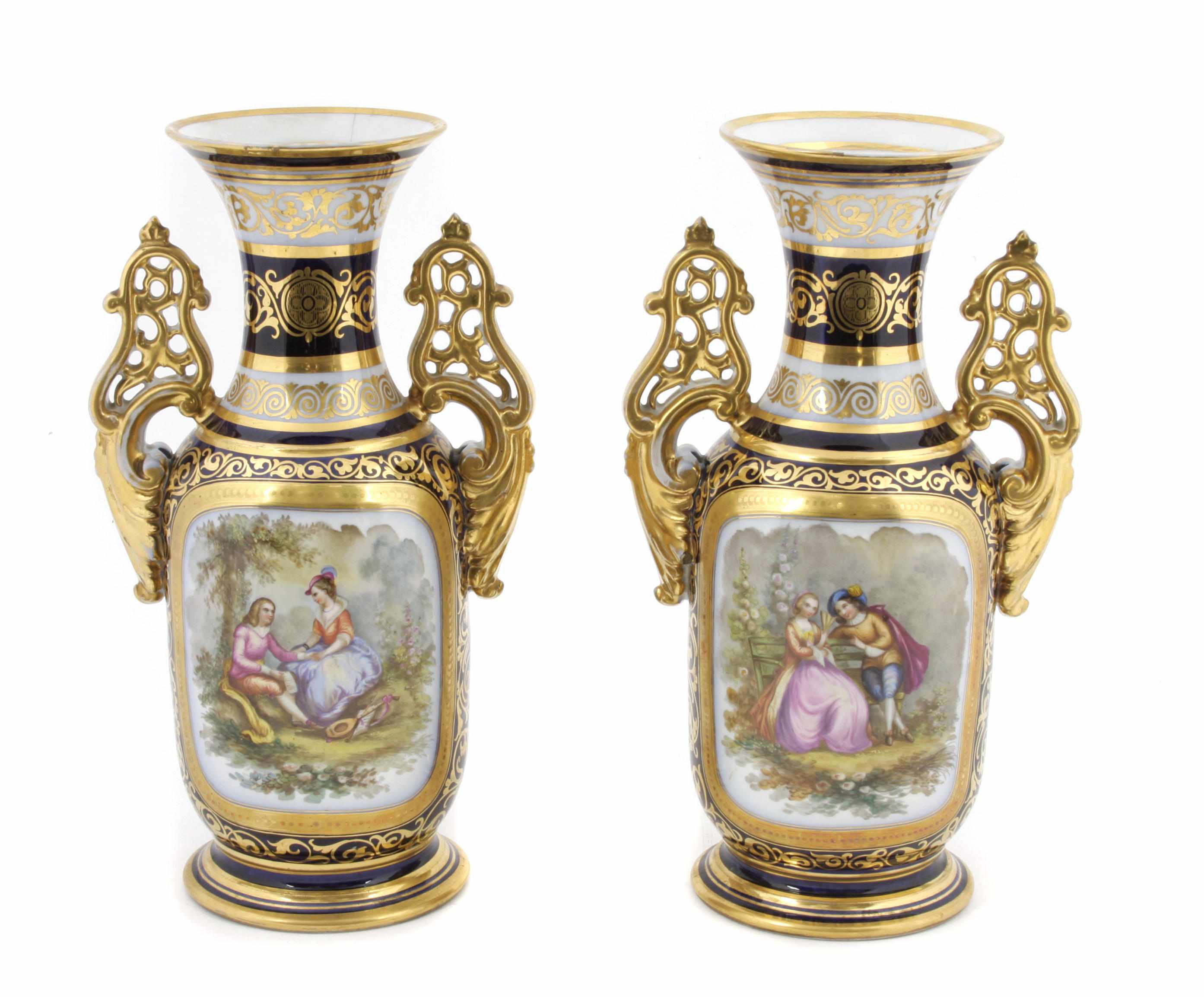 Appraisal: A pair of Paris porcelain vases late th centuryheight in