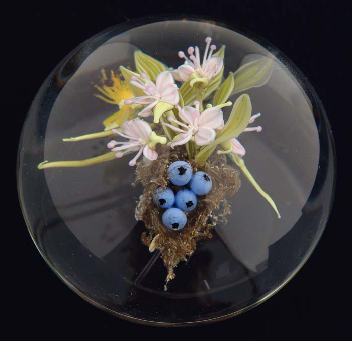 Appraisal: PAUL STANKARD PAPERWEIGHT Botanical paperweight with blueberries pink and yellow