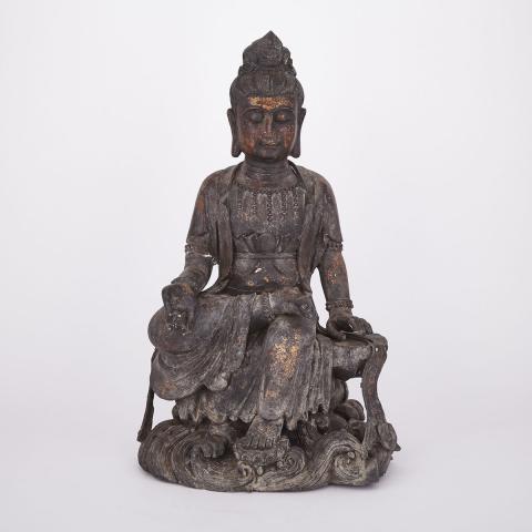 Appraisal: A Massive Bronze Figure of Guanyin Qianlong Mark Qing Dynasty