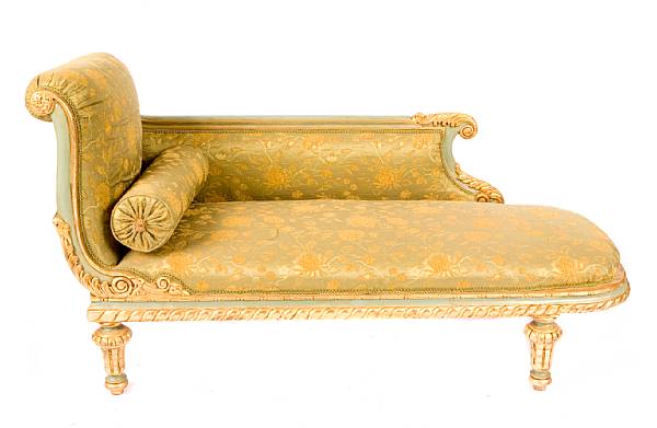 Appraisal: A Neoclassical style paint decorated chaise lounge with pillow height