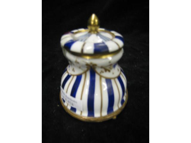 Appraisal: Limoges Porcelain Inkwell deco strips ormoulu trim