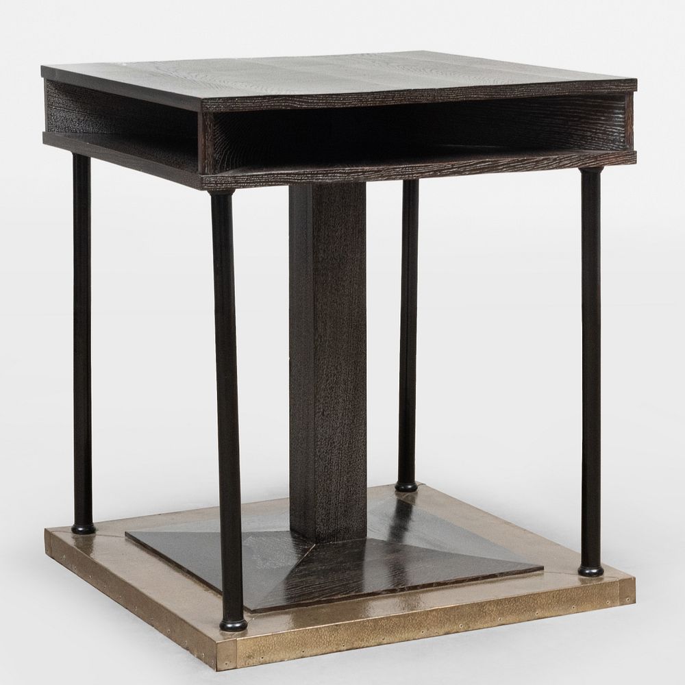 Appraisal: Josef Hoffmann Planished Brass-Mounted Limed Oak Office Table Each side